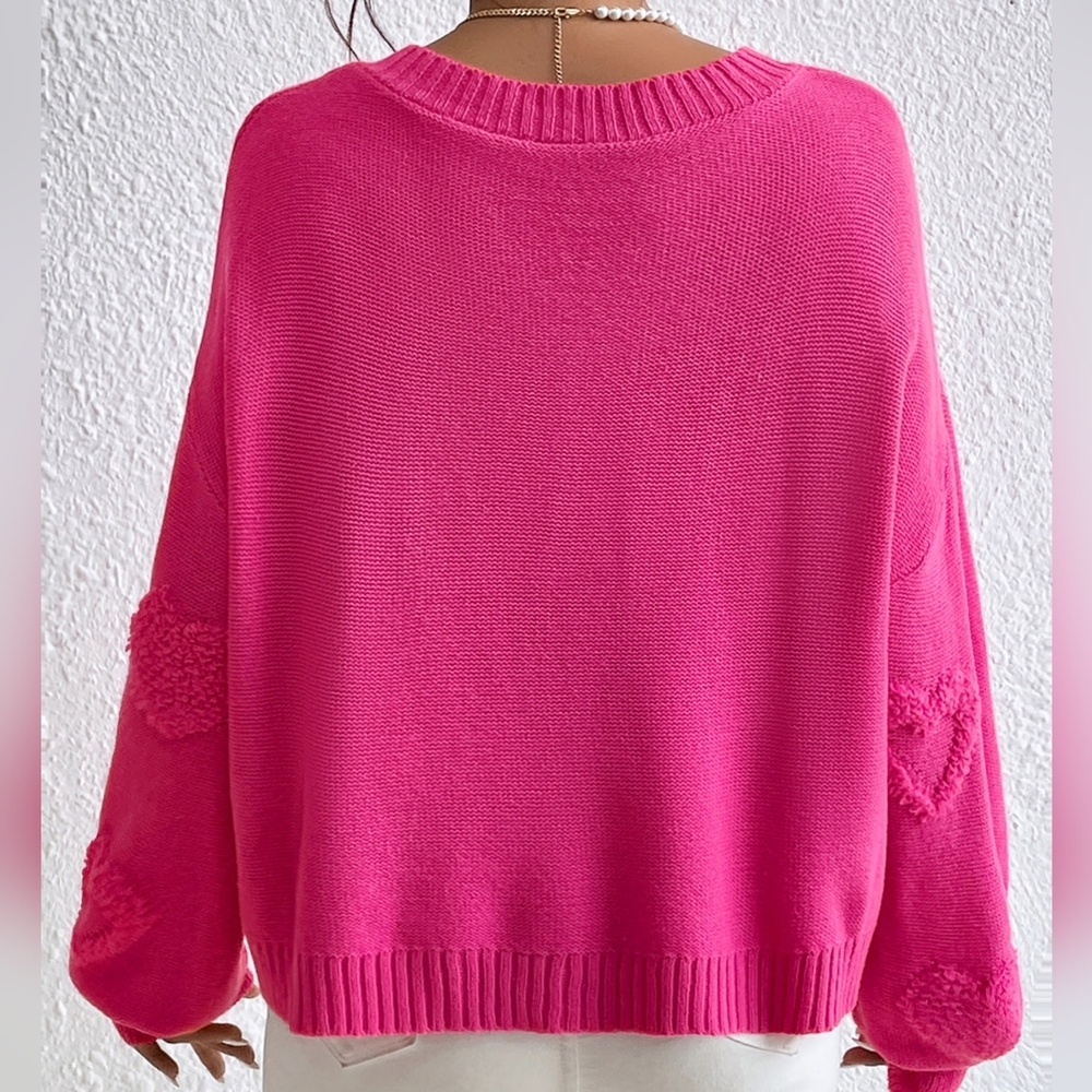 Pearls Heart Detail V-neck Drop Shoulder Sweater - Picture 5 of 5